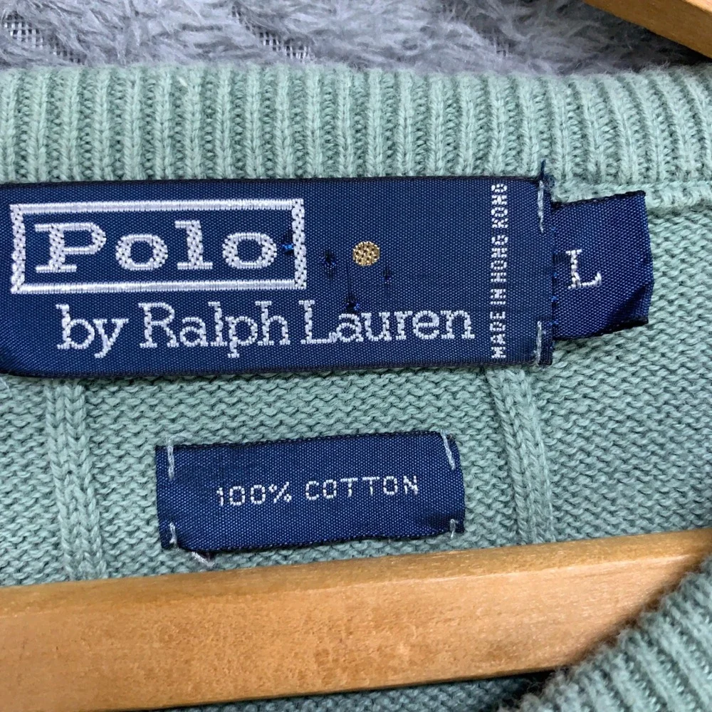 Polo Ralph Lauren Sweater Mens Large Sage Green Ribbed Crewneck Vintage